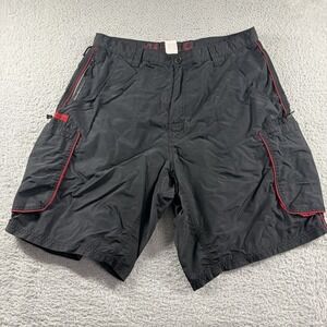 VINTAGE AFTCO Cargo Shorts Mens 36 Black Red Nylon Fishing Wicking Lightweight